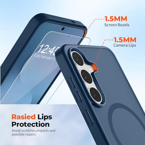 Image of SUPFINE Magnetic for Samsung Galaxy S25 FE Case with Screen Protector, (Built-in Magnets) (Military Grade Drop Protection) Slim Translucent Shockproof Phone Case,Sapphire Blue