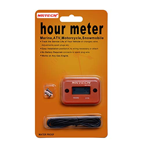 NKTECH NK-HS2 Inductive Hour Meter for Gas Engine Lawn Mover Marine ATV Motorcycle Boat Snowmobile Dirt Bike Outboard Motor Generator IP68 99999HRS Hourmeter (Orange)