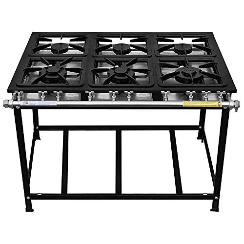 KENOK Fogão Industrial 6 Bocas Baixa Pressão, Aço Inoxidável, Gás, Sem Montagem, Embutido, Assadeira