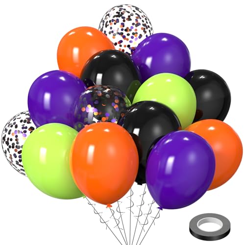 Image of Halloween Party Balloons Decorations, 12Inch 60Pcs Black Orange Purple Green Confetti Balloons for Kids Halloween Birthday Party Decoration