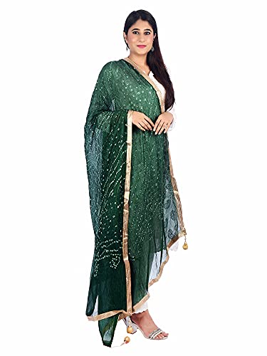 Women's Jaipuri Bnadhani Dupatta With Four Side Lace Chunni Scarf2