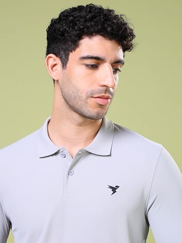 Image of TECHNOSPORT Mens Slim Fit Polyester Active Wear Collar Polo T-Shirt with Long Sleeves for Workout, Sports