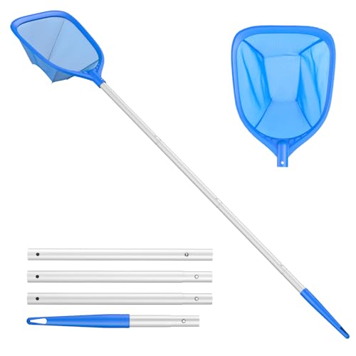 Sunnila 145.5cm Pool Skimmer Net Fein Skimmer Net Pool Net with 4 Durable Telescopic Pole Swimming Pool Leaf Skimmer Net Pool Cleaning Net for Swimming Pool Spa Ponds Fountain Fish Tank