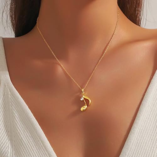 Gold Music Note Pendant Necklace Cubic Zirconia for Women Music Lover Musican Gifts4
