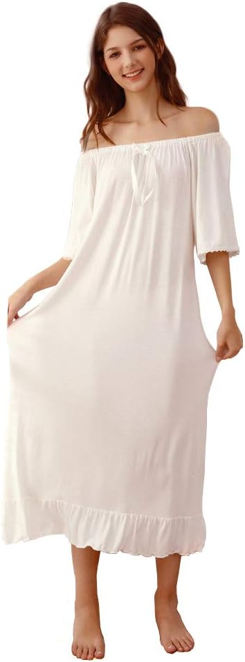SharebeautySoft Viscose Rayon Casual Vintage Nightdress for Women Lady's Loungewear