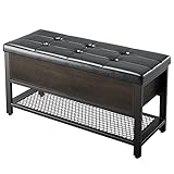 Industrial Storage Bench, Flip Top Long Shoe Bench, Upholstered Bed End Stool with Leather Padded...