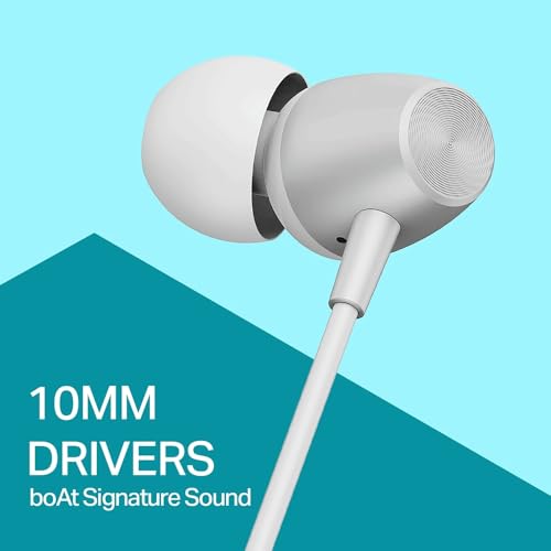 Image of boAt Bassheads 55 Wired Earphones with 10mm Drivers, Metallic Buds, in-Line Mic & Lightweight Design (White)