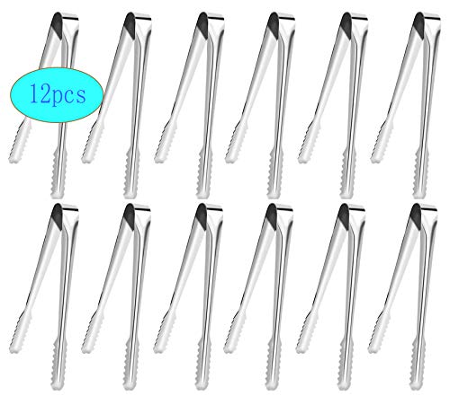 Confezione da 12 mini pinze da portata in acciaio inox, pinze per ghiaccio piccole pinze , per antipasti, cubetti di ghiaccio, zollette di zucchero, ideali per cucina, bar e feste