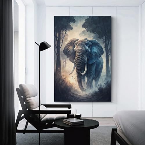 Toile éléphant forêt brumeuse pour décoration murale chambre zen