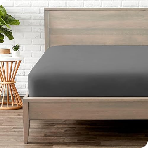 Image of 400 TC Cotton Elastic Fitted Bedsheet with 2 Pillow Covers for King Bed 72 x 70 10 Inches Dark Gray Solid Color Fitted Sheet