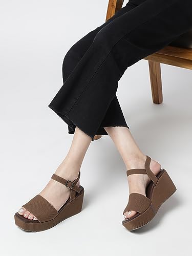 Image of Marc Loire Women's Fashion Square Toe Buckle Straps Wedge Heels