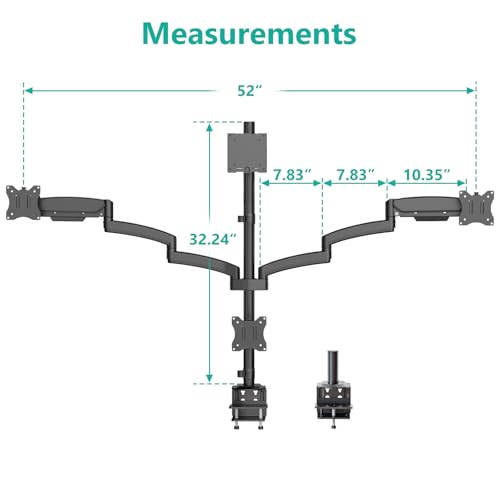 Image of WALI 4 Monitor Mount for 13-49 inch Ultrawides on Top Bracket and 27 inch Screens on Lower Brackets, Heavy Duty Arm Extra Tall Quad Monitor Stand, up to 44 lbs (GSDM004S-P), Black