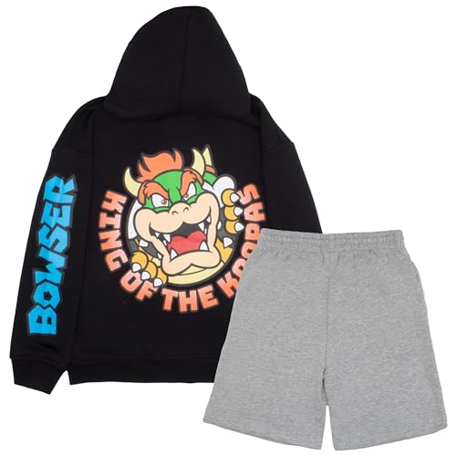 Image of Nintendo Super Mario, Bowser, Mario Kart Boys Zip-Up Hoodie and Shorts 2-Piece Set - Graphic Sweatshirt and Shorts for Kids