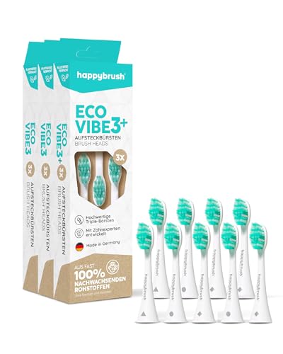 happybrush® Cabeças sustentáveis para escova de dentes elétrica sónica Eco VIBE 3 - Bianco/Menta - 3 caixas de 3 unidades