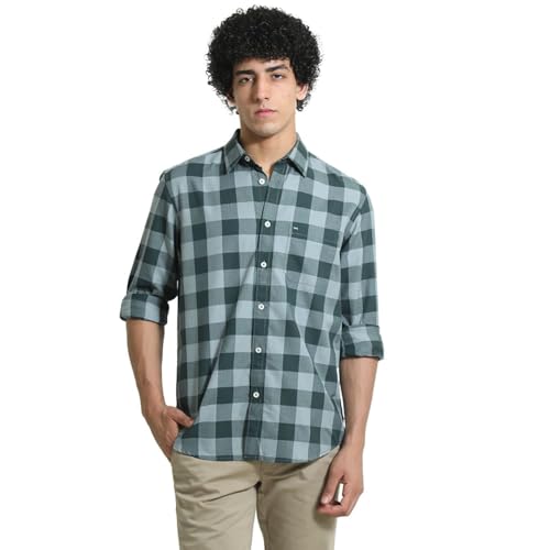 Image of BASICS 100% Cotton Checked Shirt for Men | Slim Fit | Everyday Smart Casual Wear | Full Sleeve