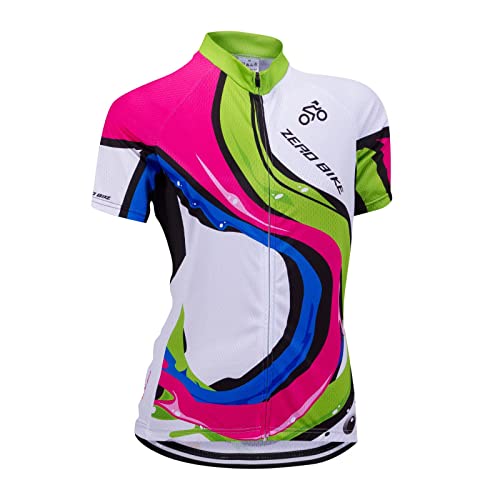 Manga Corta Ciclismo MTB Maillot para Mujer, Jersey Ropa Transpirable para Deportes al Aire Libre Ciclo Bicicleta (Barra de Colores, M)