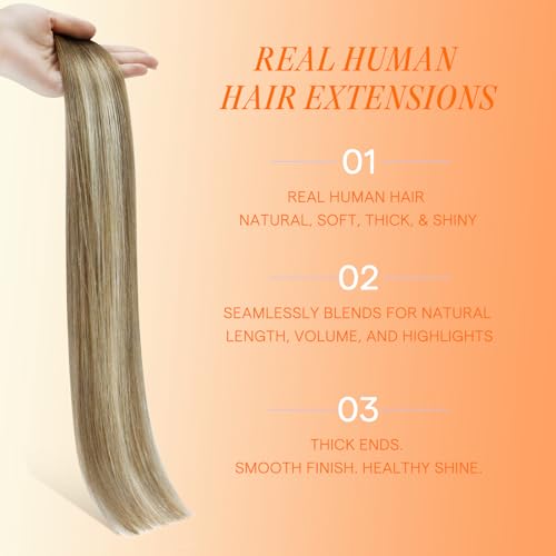 Image of Full Shine Injected Tape in Hair Extensions Human Hair, 3 /8 /22 Medium Brown Caramel Blonde Balayage, 14 Inch, 40g, 20 Pcs, Seamless Injection Tape in Extensions, Soft Glam, Clean Girl