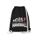 Fashionalarm Turnbeutel - Evolution Handball | Fun Rucksack mit lustigem Motiv als Geschenk Idee für Handballer Handballspieler Sport Hobby, Schwarz One Size