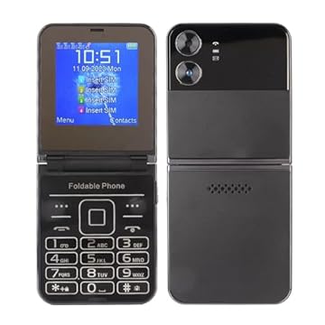 Jectse Celular Flip, Quatro Chips 2G, Sênior Com Tela Dupla, Grande, Volume, Bateria De 1400Mah, Básico Para Idosos E Crianças (Preto)