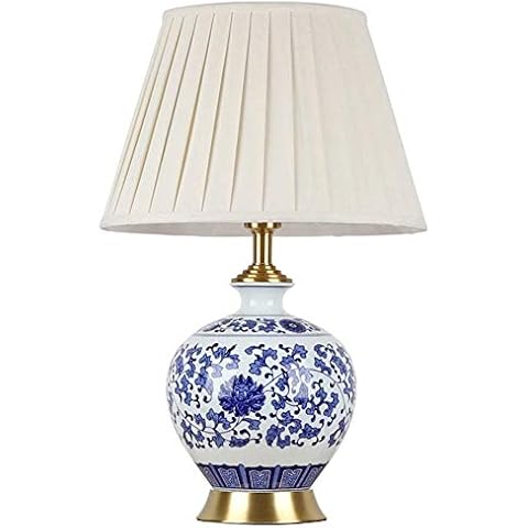 Tischlampen for Schlafzimmer Keramik Retro Schreibtischlampe Wohnzimmer-Dekor-Nachttisch-Licht Stoffschirm Design Vintage Dekoration Cover