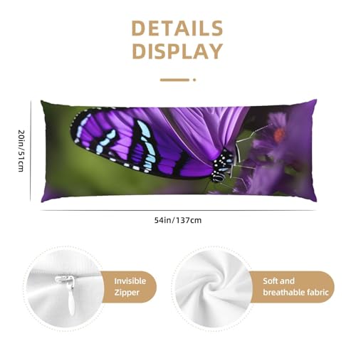 Taie d'oreiller longue papillon violet | Housse de coussin de corps esthétique - 4