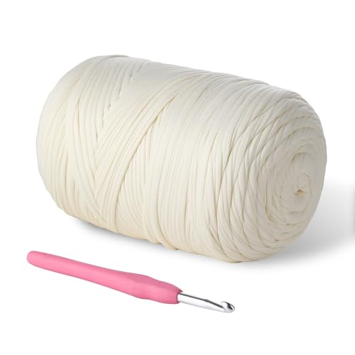 800G(228YDS) T-Shirt Yarn, Elastic Fabric Crochet Cloth T- Shirt Yarn, Thick Hand Knitting Yarns for Crocheting Bags/Rugs/Baskets/Craft Project/Home Decor, DIY Crafts (Modern, Milky White) by Generic - Used condition - US$15.56