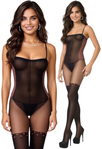 Image of ToBeInStyle Women's Assorted Bodystocking Sheer Opaque or Fishnet Crotchless Lingerie Bodysuit