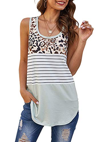 Andoer Top de alças com costura feminina de verão com estampa de leopardo com estampa listrada O pes