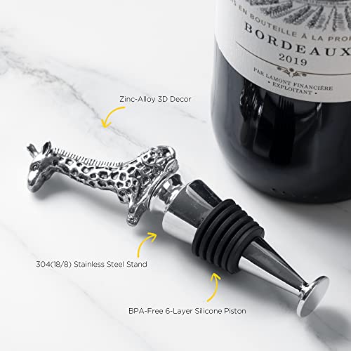 Homestia Wine Stopper Cool Wine Bottle Stoppers For Glass Bottles, Giraffe Bottle Stopper Reusable Wine Corks Wine Tool, Zinc-Alloy Silicone Wine Stoppers Cute Wine Toppers With Fancy Decors #TOP2