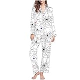 Halloween Pajama Sets for Women Printed Lapel Long Sleeve Button Shirts Pants Pajamas Fashion Home Sleepwear Suits