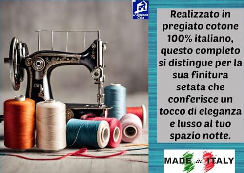 Set Lenzuola Completo Matrimoniale Sophie, Effetto Percalle, Cotone 100% Italiano, Mano Setato (Vanisk Blu) - 4