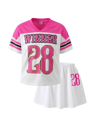 Image of PureChapter Tween Girls 2 Piece Outfits Short Sleeve Tops and Pleated Skirt Set, Cute Pleated Skirt for Girls Size 7-14
