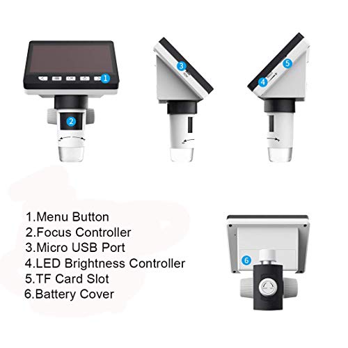 Image of SMILEDRIVE Digital HD Microscope with 4.3 inches Colour Screen | 50-1000x adjustable Magnification, USB Connection with Laptop, PC, Built-in MicroSD card slot (32GB)
