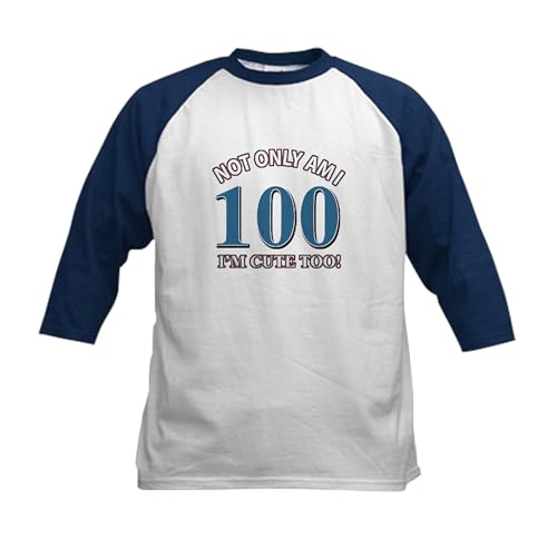 CafePress Not Only Am I 100 I'm Cute to Kids Baseball Jersey Kids Cotton Baseball Jersey, 3/4 Raglan Sleeve Shirt Navy/White