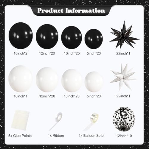 Black and White Balloons Arch Kit for Birthday New Year Party Decor — view 6