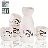 Cididu 5 Pieces Ceramic Japanese Sake Set, Cute Fish Saki Cup Set, Soju Tea Set with 1 Tokkuri Bottle and 4 Porcelain Sake Ochoko Cups for Home, Gift, Microwave and Dishwasher Safe