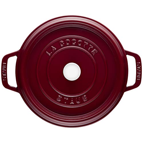 Image of STAUB La Cocotte 6.75L Enamel-Coated Round Cast Iron Cocotte with Nickel Knob Lid - All Cooktops, Made in France, Bordeaux