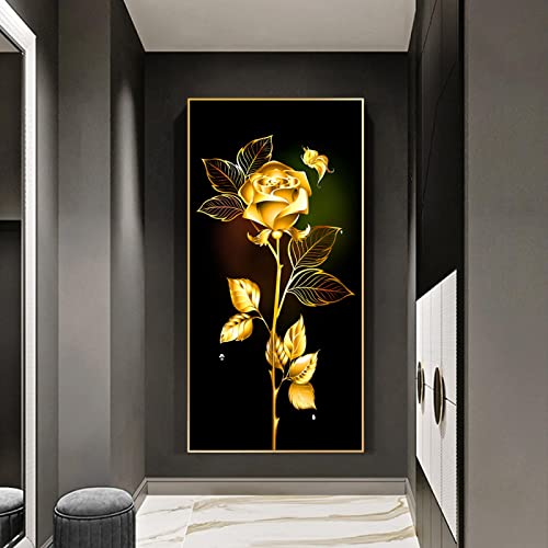 Art photos pour salon abstrait noir fleur d'or peintures mur art moderne