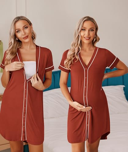 Image of Ekouaer Womens Nightgown Button Down Sleep Shirts Short Sleeve Nightshirt V-Neck Sleepdress Soft Sleepwer
