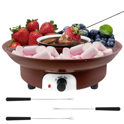 Fondue Pot Electric Set for Chocolate and Nacho Cheese, Chocolate Fondue Kit with Dipping Forks, Temperature Control, 9-ounce Detachable Bowl, Gift Set Date Night Idea Movie Night Game Night Gift Set