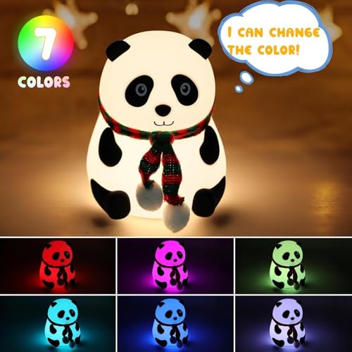 Image of Night Lamp for Bedroom | Touch Control Silicone Lamp with 7-Colour Changing Light | USB Rechargeable Bedside Girls & Boys | Warm White Diwali Decoration Light | Christmas Gift (Panda)