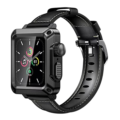 Bracelet Apple Watch en cuir et boîtier métal antichoc pour iWatch 44mm 40mm
