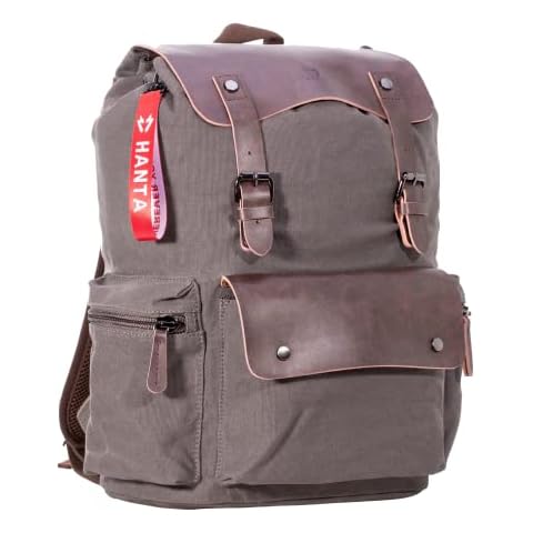 Hanta Nature Rucksack Canvas 25L Outdoor Rucksack aus Leder und Canvastoff Wanderrucksack Cover