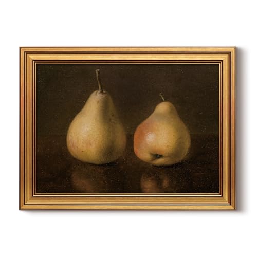 Image of HUARCEY Gold Framed Vintage Wall Art for Living Room, Pear Fruits Painting Prints Shelf Decor for Kitchen, Aesthetic Bedroom Wall Art Decor, Christmas Gift for Friends or Family (Two Pears 12 inchx16 inch)