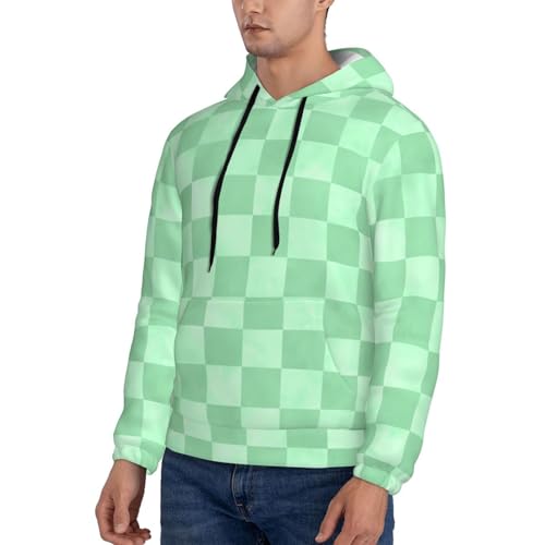 Hoodies For Men - Aqua Checker Print Long Sleeve Casual Men'S Hoodies & Sweatshirts Pullover With Pocket3