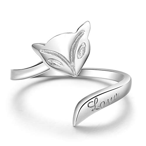 Memea S925 Sterling Silber Fuchs Band Ring Gravur Liebe offen Ring Cover