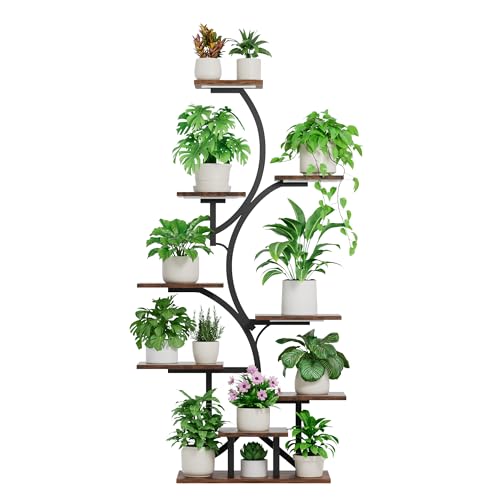 BACEKOLL Plant Stand Indoor with Grow Lights, 9 Tiered Indoor Plant Shelf, 54.6" Tall, Black Iron & Wood S-Shaped Plant Rack for Living Room by BACEKOLL - Used condition - Image 8