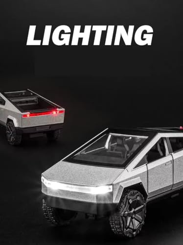 Image of Diecast Tesla Cybertruck Car Model - 1:36 Scale Alloy Car with Light & Sound, Pull-Back Action, Collectible Vehicle Toy for Kids & Collectors, Gift for Boys & Enthusiasts (Random Color)