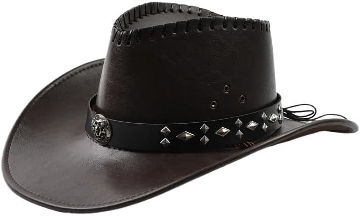 Leather Western Cowboy Hats For Women Men Vintage Big-edge Gentleman Cowgirl Jazz Hat Holidays Party Cosplay Hat