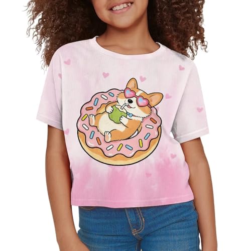 Image of Girls Crop Tees Crew Neck Casual Short Sleeve T Shirts Kids Loose Soft Comfortable Tees Blouses Shirt for Little Girl